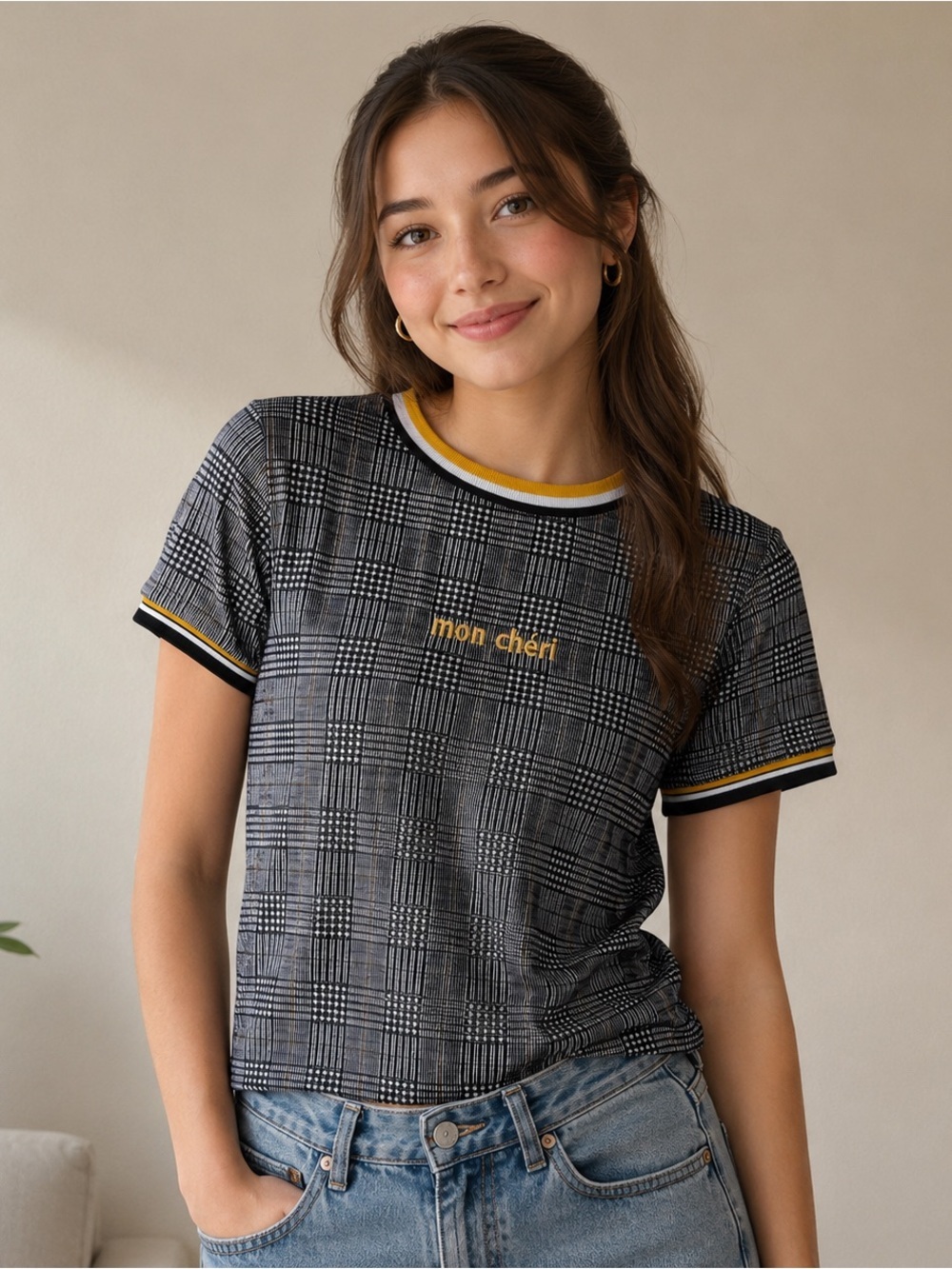 Grey Yellow Plaid Short Sleeve‎